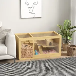 Extra Large Wooden Hamster Cage - Small Animal Habitat with Pull-out Tray, Seesaw, Ladder, Multi-Level Villa Design, Transparent Acrylic Viewing Window, Sturdy Pine Wood Construction for Bedroom, Living Room