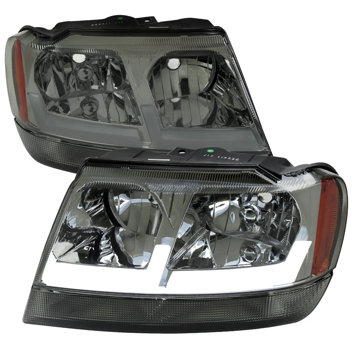 1999-2004 Jeep Grand Cherokee Factory Style Dual LED Bar Headlights (Chrome Housing/Smoked Lens)