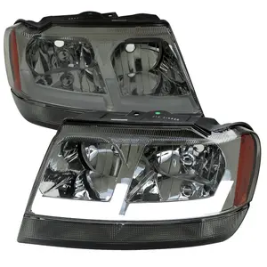 1999-2004 Jeep Grand Cherokee Factory Style Dual LED Bar Headlights (Chrome Housing/Smoked Lens)