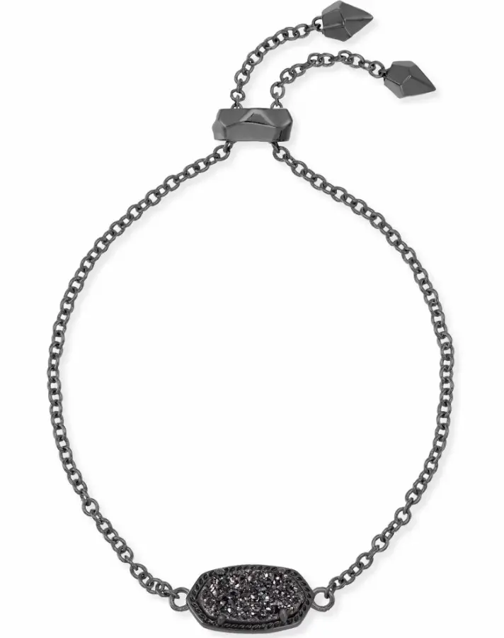 Kendra Scott Elaina Gunmetal Adjustable Chain Bracelet in Black Drusy 4217714524, Chain Silver Bracelets & Anklets