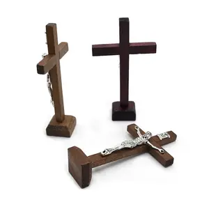 Table Crosses Wooden Catholic with Stand Religious Christian Crucifix