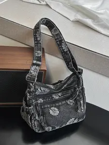 Trendy Fashion Multi-Pocket Smooth Zipper Design Denim Bag, Single Shoulder Crossbody, Stylish and Practical, Perfect for Daily Use