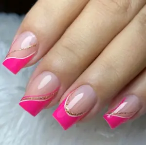 Medium Coffin Pink French  Design 24 CT Press On Nails