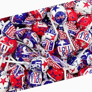 Fourth of July Candy 2 Pounds, 35 Count | Gum Filled Patriotic Lollipop Candy Bulk | Individually Wrapped Suckers | Blue Raspberry, Cherry, Vanilla Flavors