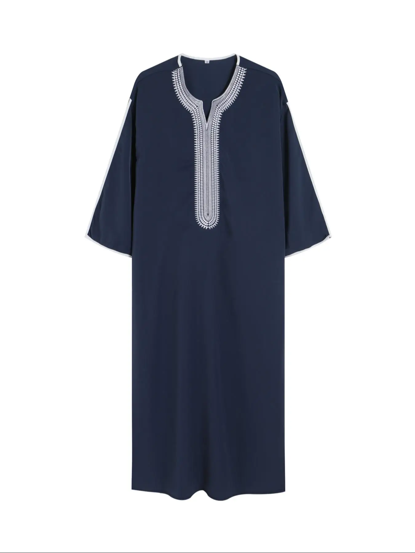 Men's Loose Embroidering Notched Neck Kaftan, Summer Outfits 2024, Casual Short Sleeve Contrast Binding Arabic Clothing, Fashion Men's Islamic Clothin