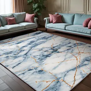 9x12 Large Machine Washable Rug, Vintage Marble Abstract Imitation Cashmere Print Non-Slip Carpet, Suitable For Living Room, Bedroom And Dining Room Low Pile Area Mat, Blue, Gold Gray, Silver Gray, Sizes 4x6, 5x7, 6x9, 8x10, 9x12 Feet