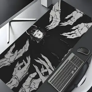 Black and White Goth Hell Girl Large Gaming Mouse Pad, Aesthetic Desktop Decoration Protection Pad, Rubber Pad Non-slip Lock Edge Work Pad, Desk Accessory, Multi-size Mousepad Suitable For Laptop, Desktop Computer Games, Work, Gift For Boys, Girls