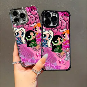 Powerpuff Girls Baddie Aesthetic iPhone Case, Trendy Juicy Cartoon Y2K Diamond Glitter for Teens Girls Women, Compatible with iPhone 11/12/13/14/15/16 (Pro Max/Plus)