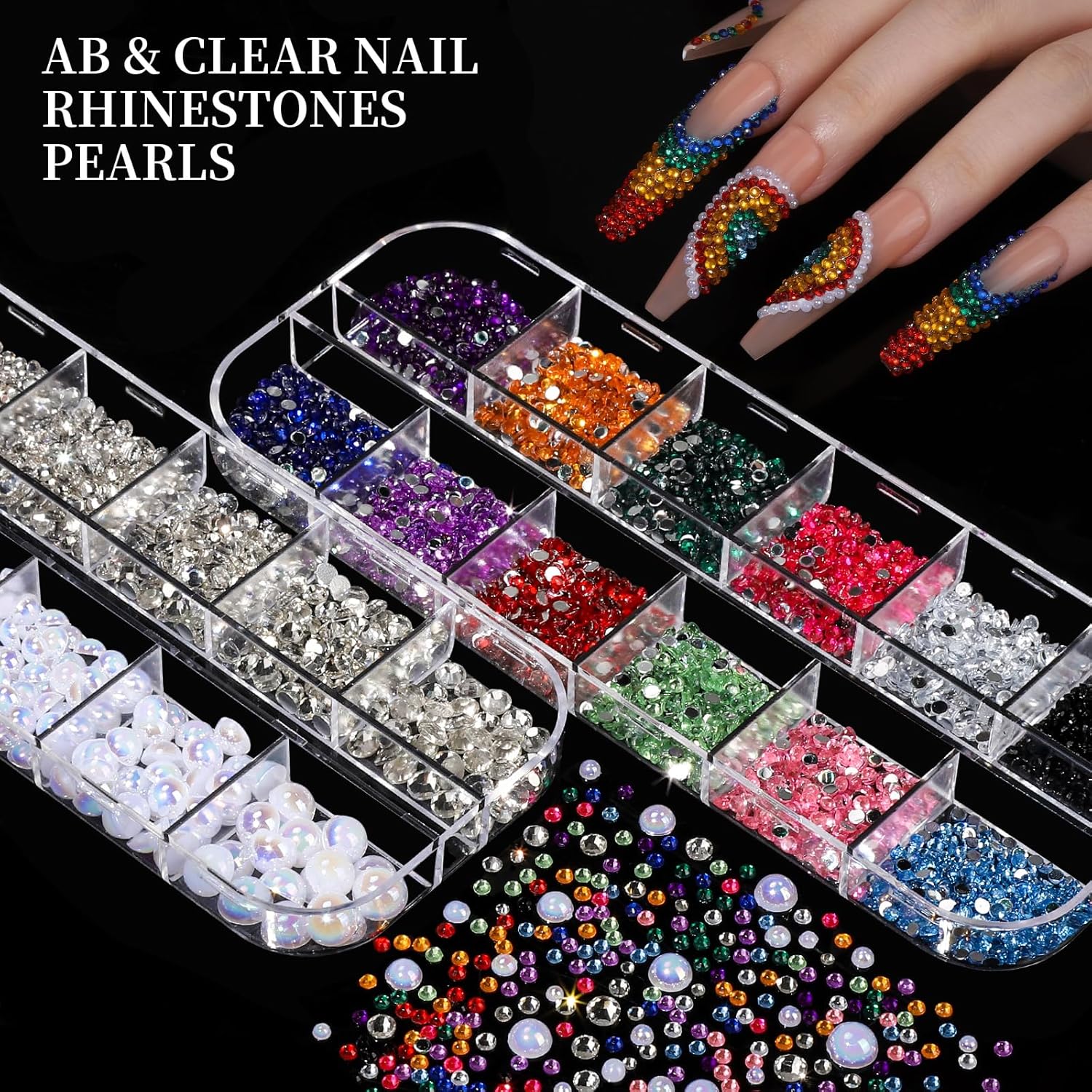Nail Charms, Nail Rhinestones Kit with 8 Boxes of Nail Gems, 3D Charms for Nails, Colorful Clear Flatback Rhinestones, Multi Shape Pearls Jewels Crystals for Craft, Bedazzling Kit, Nail Supplies