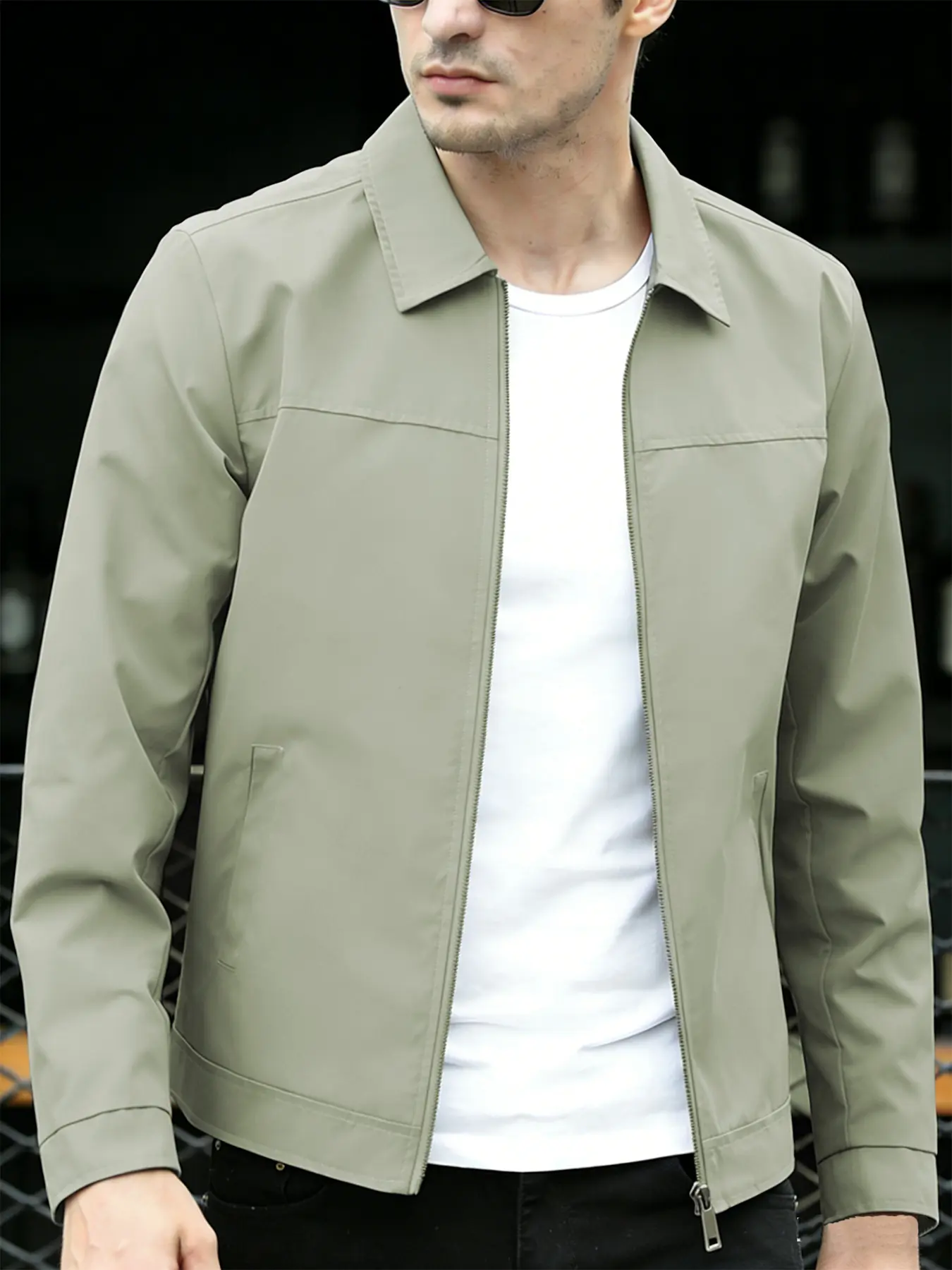 Men's casual jacket, 100% polyester fiber, easy to maintain fabric, zipper closure design, lightweight solid color versatile lapel jacket, machine washable, suitable for daily outings, sports and casual wear, and formal wear - Spring and Autumn