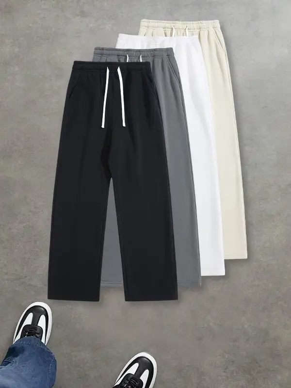 4-pack spring/autumn multi-pack slightly loose, relaxed straight-leg pants that soften leg lines; suitable for home wear, everyday use, short runs, and quick outings; minimalist, clean design with no unnecessary details.