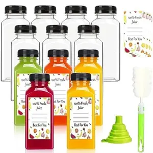 Limited time Deal-Plastic Juice Bottles with Caps 12 pcs, 12oz Reusable Juice Containers with Tamper Proof Lids Black, Clear Juice Bottles for Juicing, Milk, Smoothie, Drinking, and Other Beverages Christmas Gifts Organiser Tin