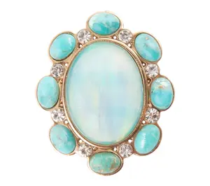Barse Artisan Crafted Aurora Blue Opal Golden Statement Ring