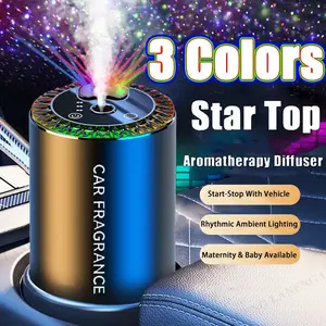 Smart Car Air Freshener Diffuser, [Summer Vibes]  Rechargable Automative Waterless Car Diffuser with 3 RGB Colors Starry Sky Projection , for Essential Oils with Star Projector, Adjustable Scent with LED Lights