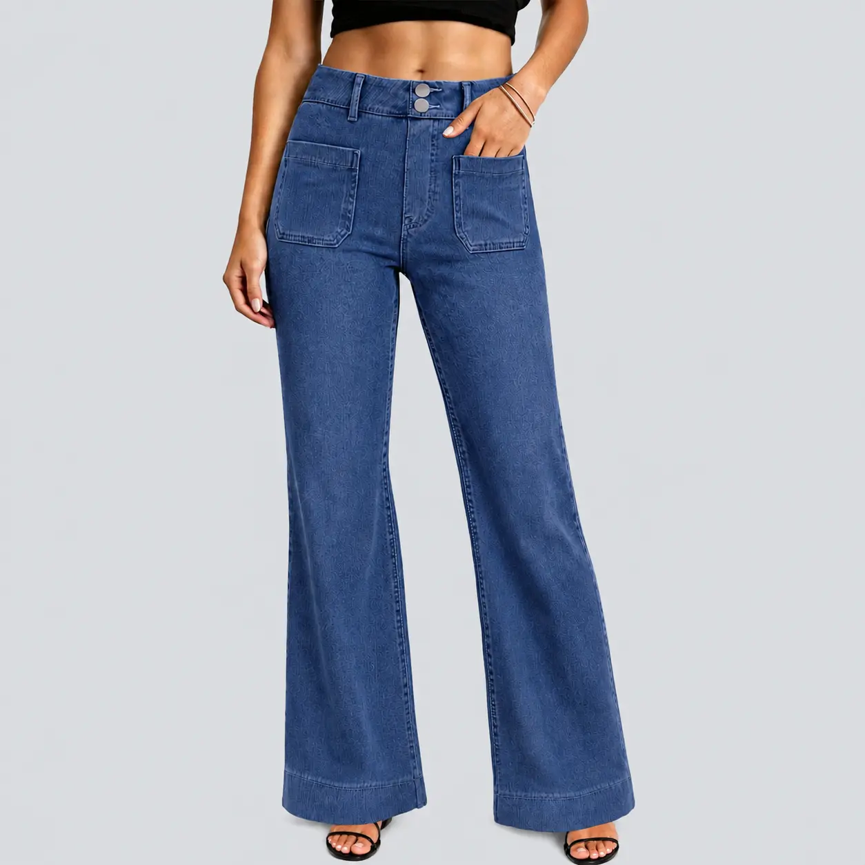 FireSwan Women's High Waisted Straight Leg Jeans, Stretchy Pull-On Knit Denim Pants with Vintage Patch Pockets, Soft Casual Everyday Jeans