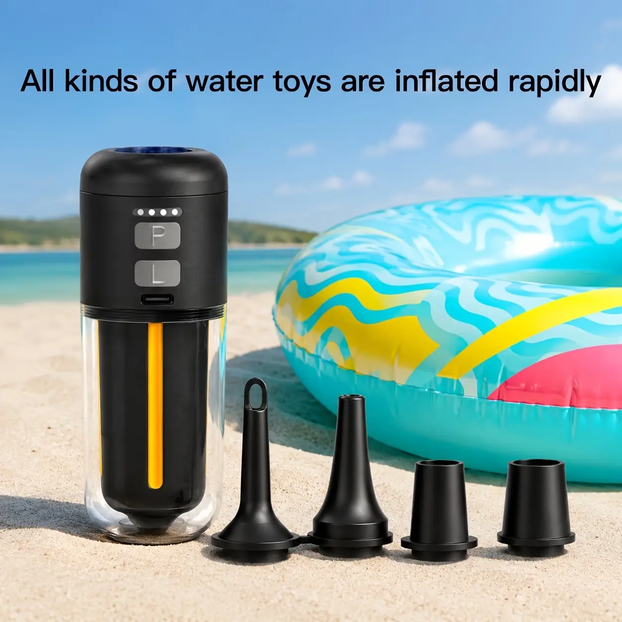Portable Mini Air Pump - Portable Airbed Inflator, Fast Inflation & Vacuum Storage, 3-Level LED Lights, Type-C Charging, for Pool Floats Camping Sleeping Gear, TikTok Store Summer Essential