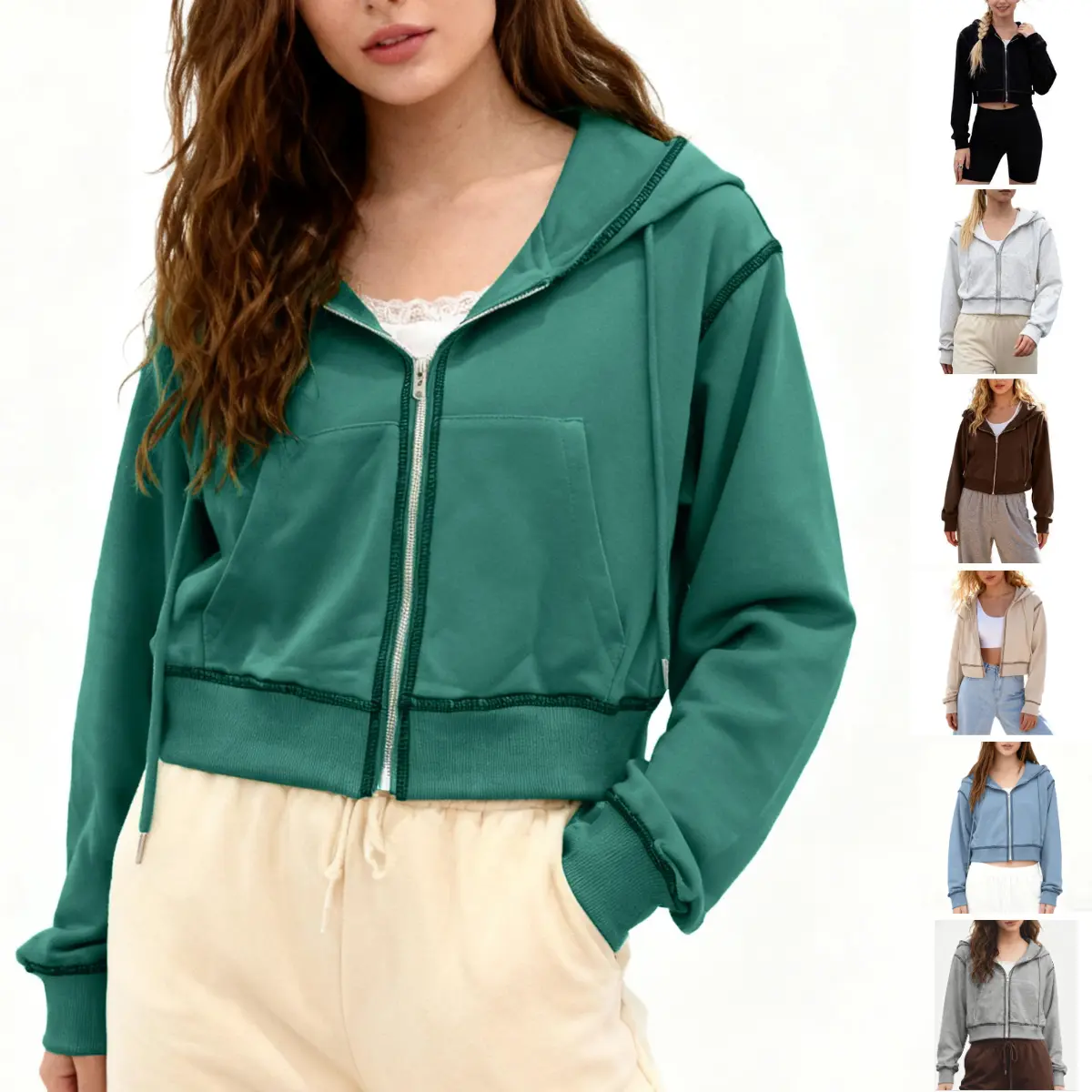 Jovenpara Womens Zip Up Crop Hoodies Oversized Workout Sweatshirts Long Sleeve Cotton Tops Casual Cropped Jacket Y2k Winter Fall Fashion Pullover Clothes