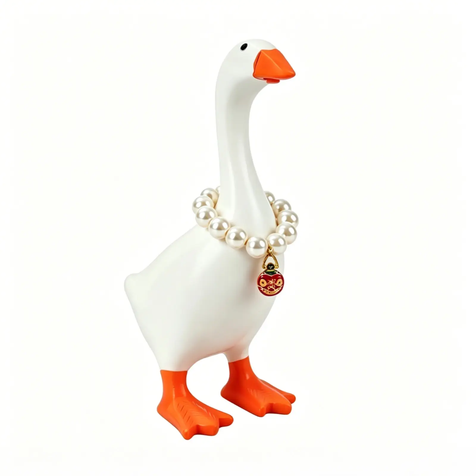 1pc Magnetic White Goose Resin Figurine - 7in with Pearl Necklace, Durable Home Office Decor Collectibles, Creative Trend Desk Keyboard Companion, Computers & Office Desk Organizer Accessory, Novelty Gift