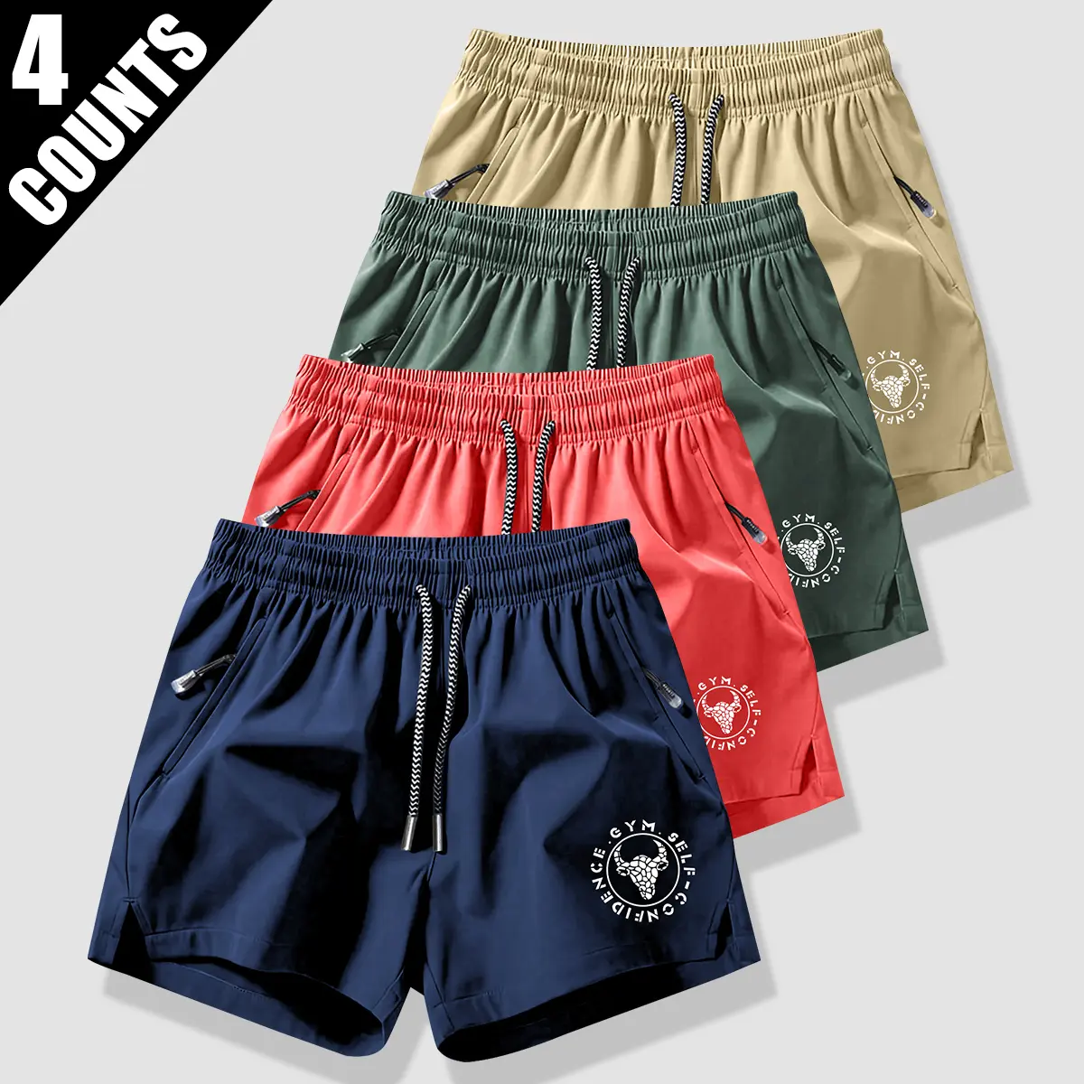 Men's Summer Elastic Dry-Fit Running Work Out Shorts - High-Elasticity Ice Slinky Fiber, Adjustable Waist, Zippered Pockets, Solid Colour, Elastics Sporty Gym & Casual Wear (Hand Wash/Dry Clean), Elastics Men's Shorts