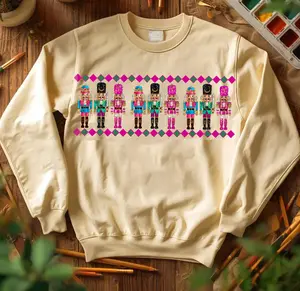 Nutcracker Sweatshirt Cream Iridescent Design Comfortable Fit Versatile Style Christmas Wear Sizes S-2XL