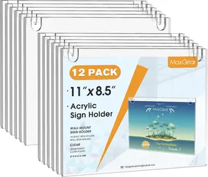 MaxGear Acrylic Sign Holder 8.5 x 11 Inch, Wall Mount Sign Holders Clear Plastic Picture Frame with Adhesive Tapes and Screws for Office, Home, Store, Restaurant, Landscape, 12 Pack