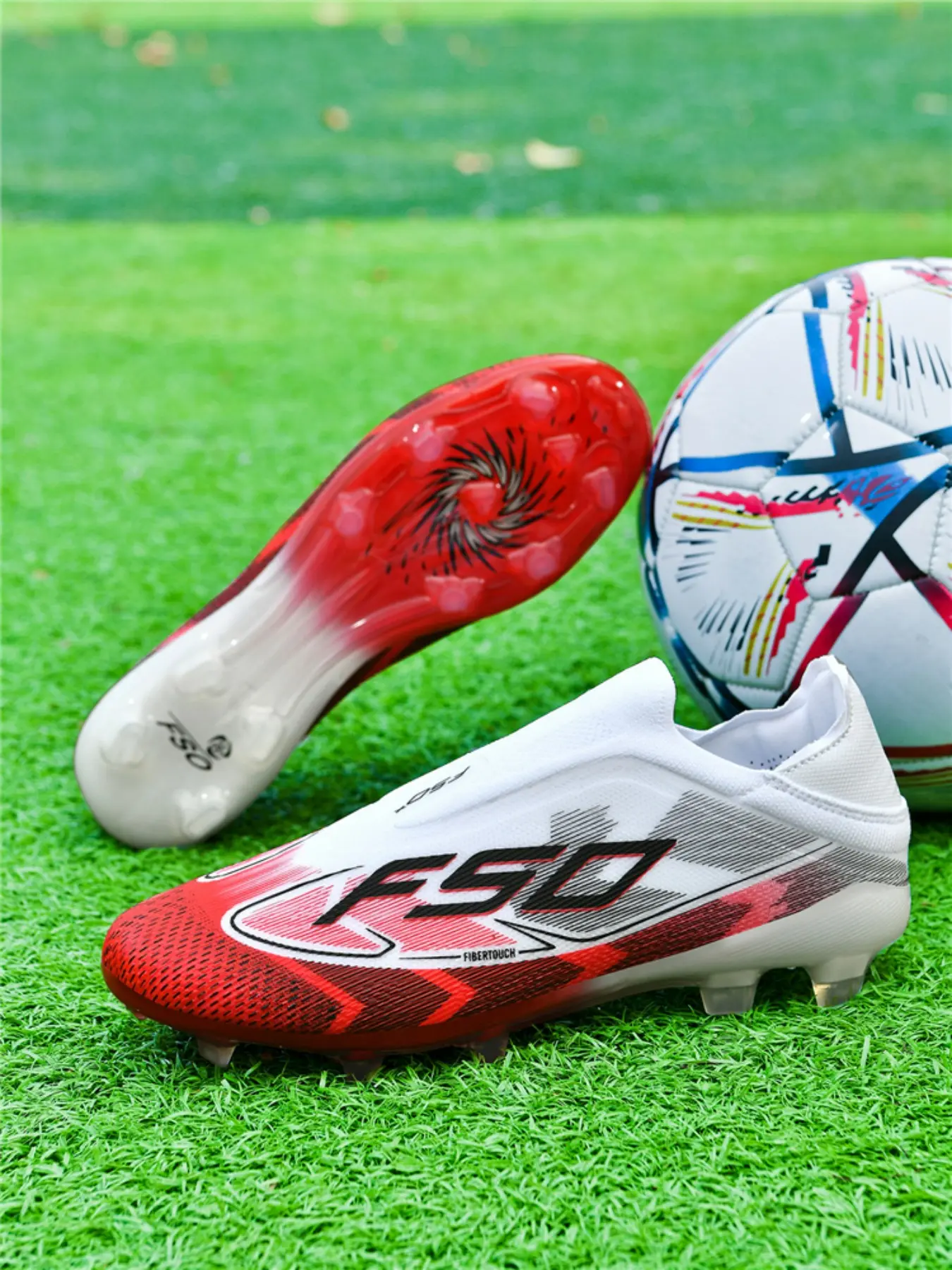Parent - child White - Blue Color - blocked Long Spikes Football Shoes, Lightweight Competitive Style, Breathable Mesh Material, Strong Grip & Enhance Athletic Performance, Ideal for Parent - child Football Training & Competitions, Football Boots