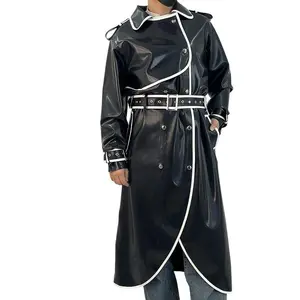 Long Heavy-Duty Trench Coat with Color-Blocked Latex for Everyday Wear and Versatile Use