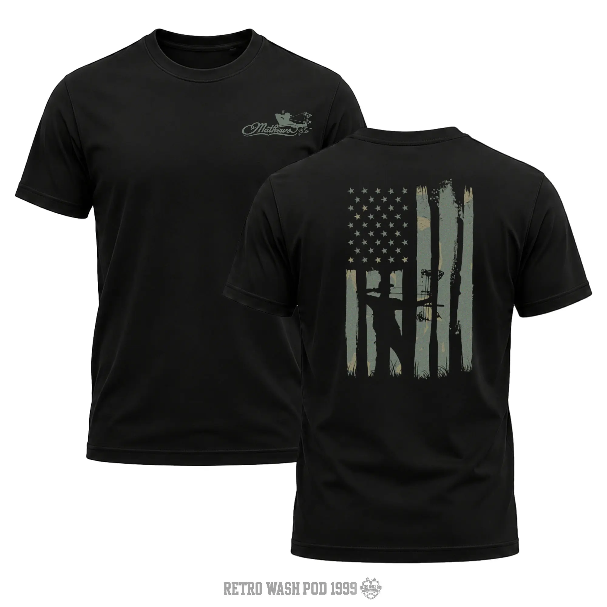 Mathews "American Bowhunter" Men's Shirt, Hunting T-shirt, Crew Bowhunting Shirt, Deer Skull Archery Tee, Archery Tactical Gear, Unisex Short Sleeve Casual 100%, Outdoor Gift For Men, Made In USA.