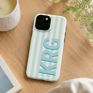 Custom Monogram Initials Case for  phone17 16 15 14 13 17 Shadow Monogram Retro Stripe Summer Beachy Tough Phone Cover Personalized with Initial