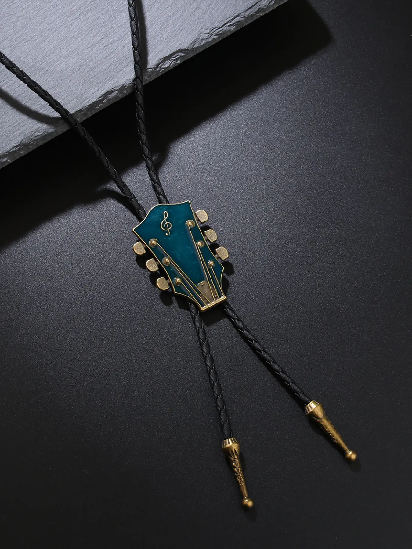 Vintage Music - Style Guitar Head Bolo Tie - Braided Rope with Enamel Metal Clasp, Trendy Personalized Niche Accessory for Men & Women, Tie Design