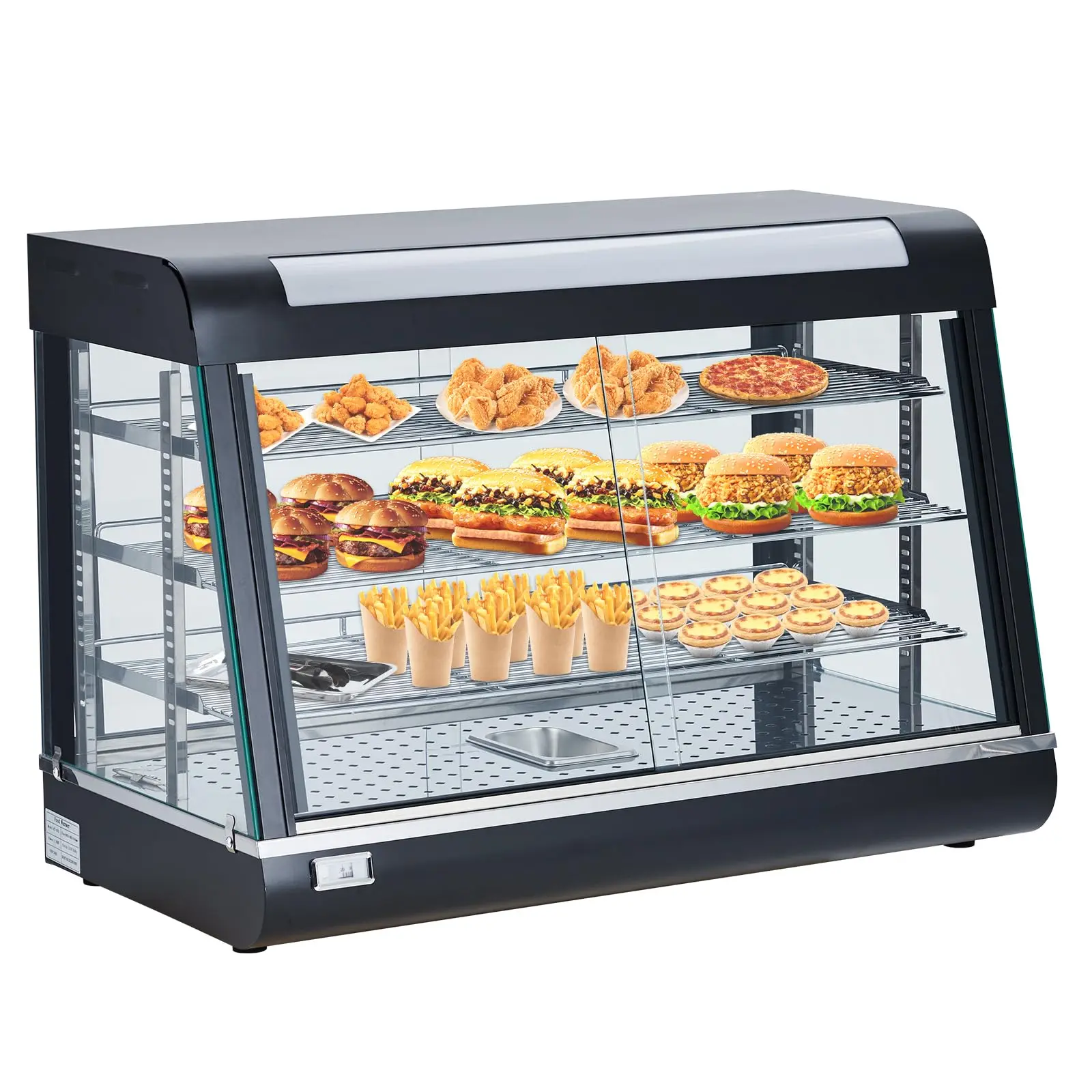 【GARVEE】35" Food Warmer Commercial, Countertop Pizza Warmer 3-Tier with LED Lighting & Removable Shelves, Food Display Warmer for Restaurant