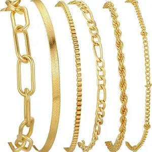 6pcs Adjustable Dainty Gold Chain Bracelet Set - Stackable Minimalist Jewelry for Women