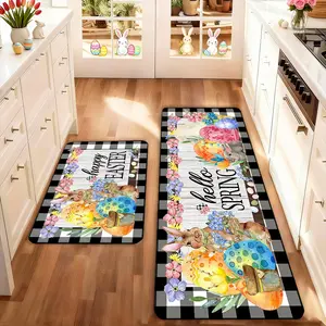 2 count Easter Kitchen Mat Set, Farmhouse Kitchen Rugs Sets, Flower Pattern Rugs, Easter Bunny Flower Egg Stripe Decorative Rug Mats, Non-Slip Soft Low Height, Spring Summer Home Decor, Holiday Cooking & Celebrations