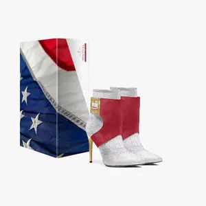 Impactful - American Impacts Collection White & Red High Heel Ankle Boots with Gold Accents and Crocodile Texture