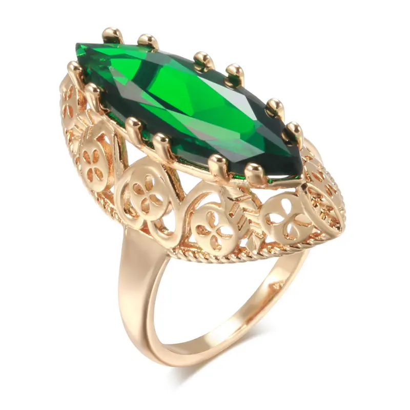 LuLuEcho 14K Gold Plated  Vintage Ethnic Emerald Gemstone Ring Jewelry Trend Daily Unique Holloween Emerald Women Rings
