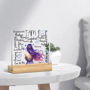 Acrylic Desktop Ornament, 1 Count I Am Powerful Confident Intelligent Letter Pattern Decorative Sign, Inspirational Decorative Ornament for Home Office Desk, Acrylic Plaque Decor