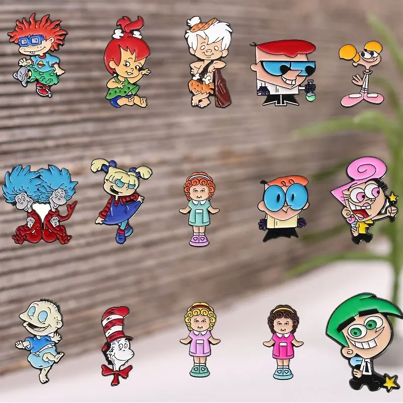 15-Piece Cartoon Character Alloy Pin Buckles Set, Red Enamel Brooches with Fun Touch, Standout Fashion Accessory for Hats Backpacks Clothing, Unisex Teen Birthday Gift, Cartoon Character Pin Buckles, Halloween, Collectibles, Labor Day