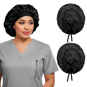 NOCHKA Pure Mulberry Silk Medical Bonnet - Reversible & Durable Black Scrub Hat for Healthcare Professionals