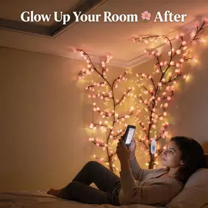 Cherry Blossom LED Branch Lights 6.2FT | 96 LEDs Willow Vine Garland with Remote | 8 Lighting Modes Romantic Room & Wall Decor for Bedroom Wedding Holiday Home