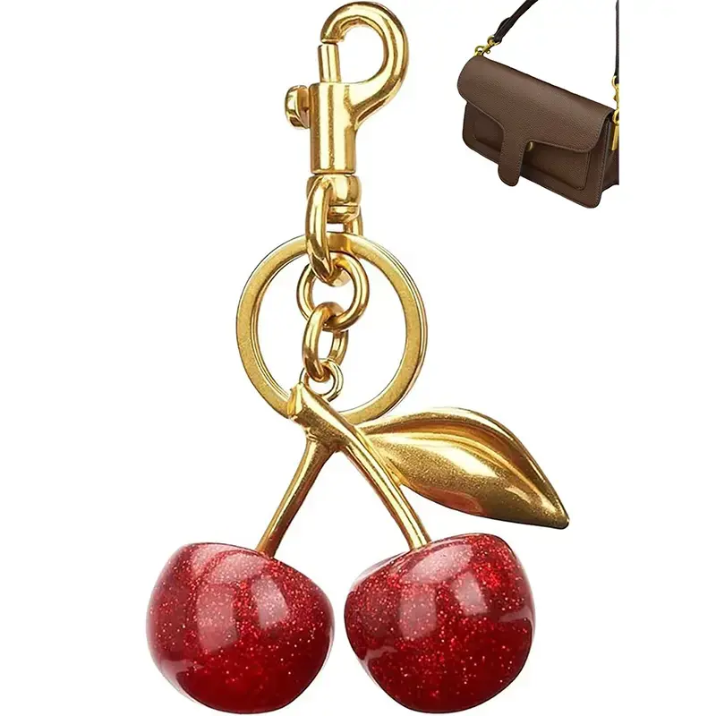 [Buy One Get One Free] Elegant Gold Resin Cherry Keychain | Women's Car Keychain/Bag Pendant
