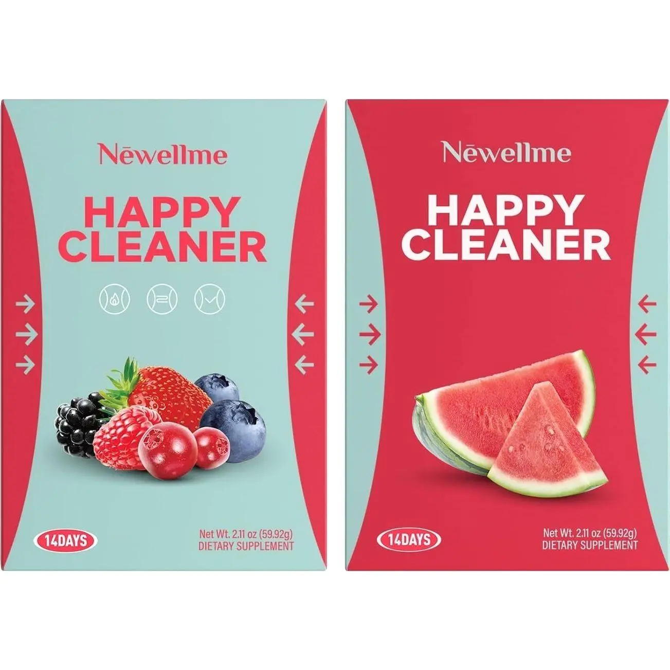 NEWELLME Happy Cleaner Super Greens Powder – Variety Pack (Watermelon & Berry), Sugar-Free Vegan Drink Mix with Chlorella & Spirulina, 28 Packets