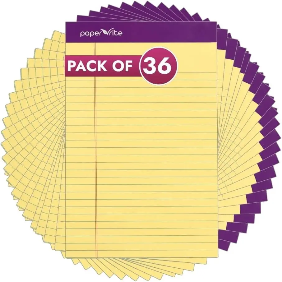 Paper Rite Canary Yellow Wide Ruled Writing Pads, 50 Sheets, 5x8 in, Premium Paper, Pack of 36