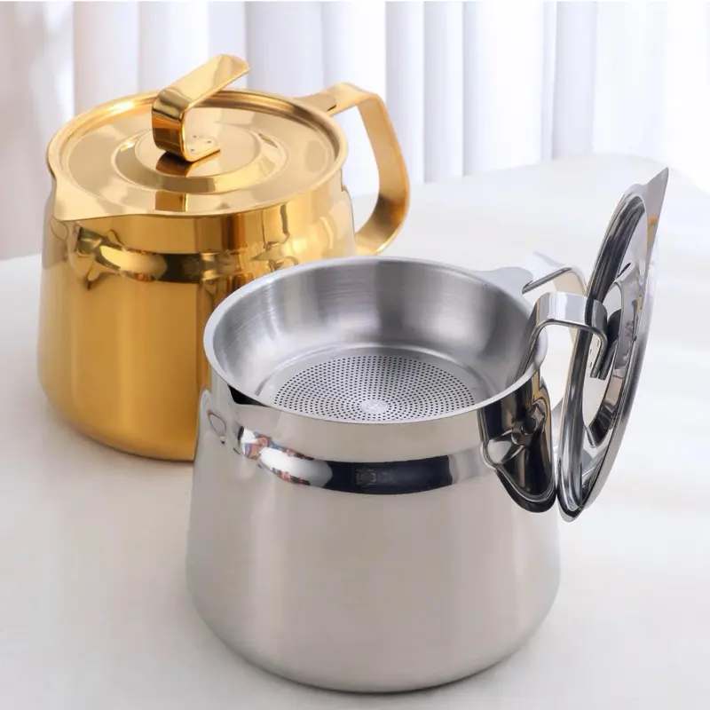 Stainless Steel Tea Kettle, Stainless Steel Grease Storage Container with Strainer for Kitchen Use