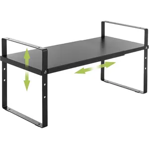 Expandable Cabinet Shelf Organizer Rack, Stackable Kitchen Counter Storage Shelves Stand, Adjustable Height Pantry Shelf  Rack (Black, 1 Pack)