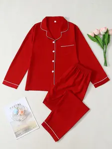 Women's Satin Pajama Set, Long Sleeve Casual Sleepwear, Soft Comfortable Two-Piece, Perfect for Spring & Fall