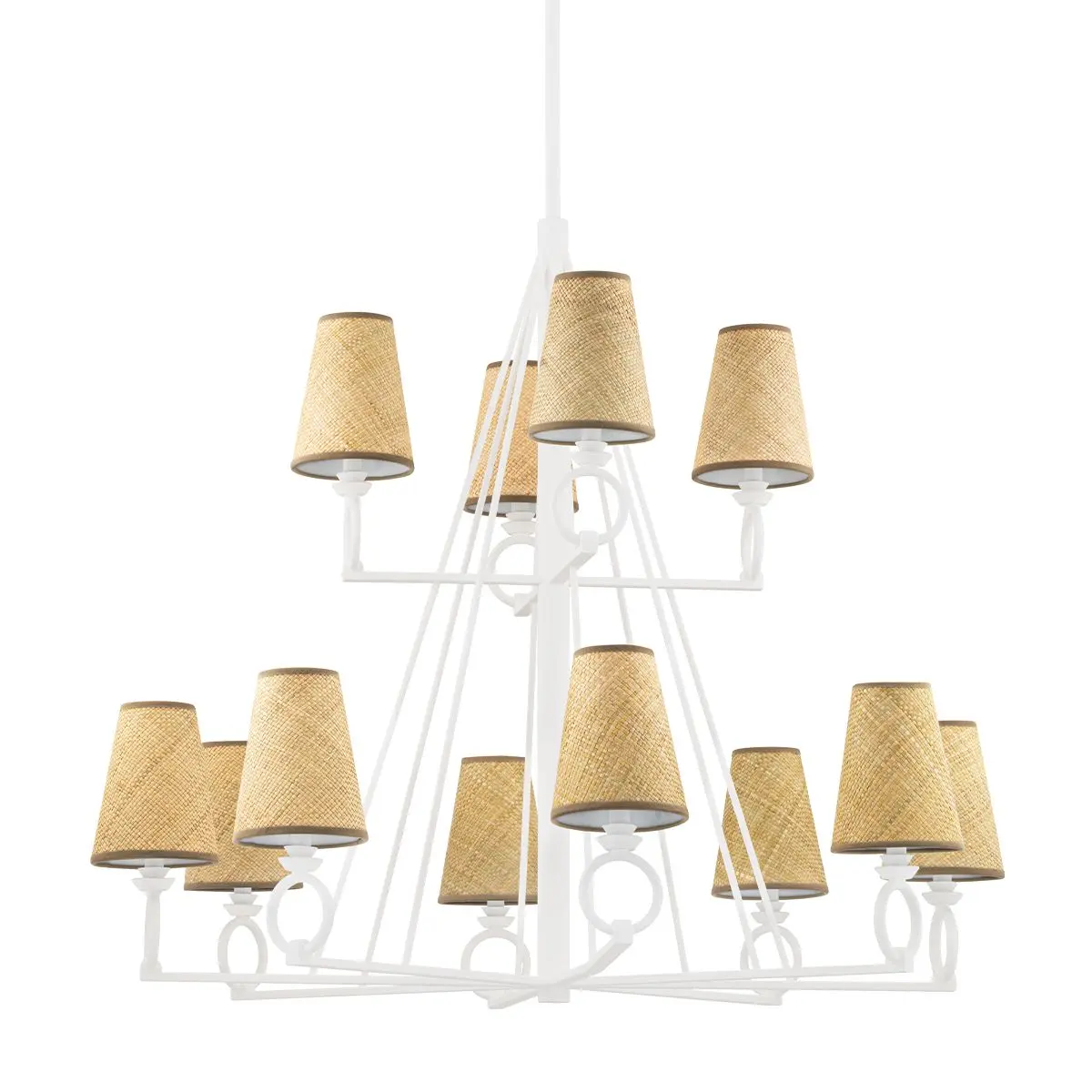 Pendelton 12-Light Chandelier with Unique Tent Cage Design and Woven Buri Palm Shades