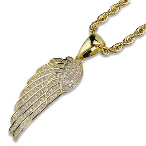 European and American Big Brand Feather Pendant Micro Inlaid Zirconia Gold Plated Men's Hip Hop Personality Necklace