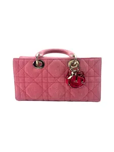 Pre-owned Dior denim Crossbody Bags Christian East West Lady Pink Cannage Handle Bag With Pink/Gold Charms DR468