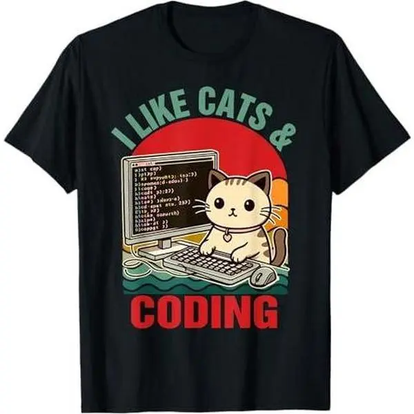 Coder Programmer Cat Lover Cat Dad I Like Cats & Coding T-Shirt