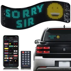 Gelrova Customizable LED Display 14"x4" Flexible Car Sign Light with Remote App Control Programmable for Store Bar Hotel Decoration Car Decals Led Grill Emblem Car Ornament